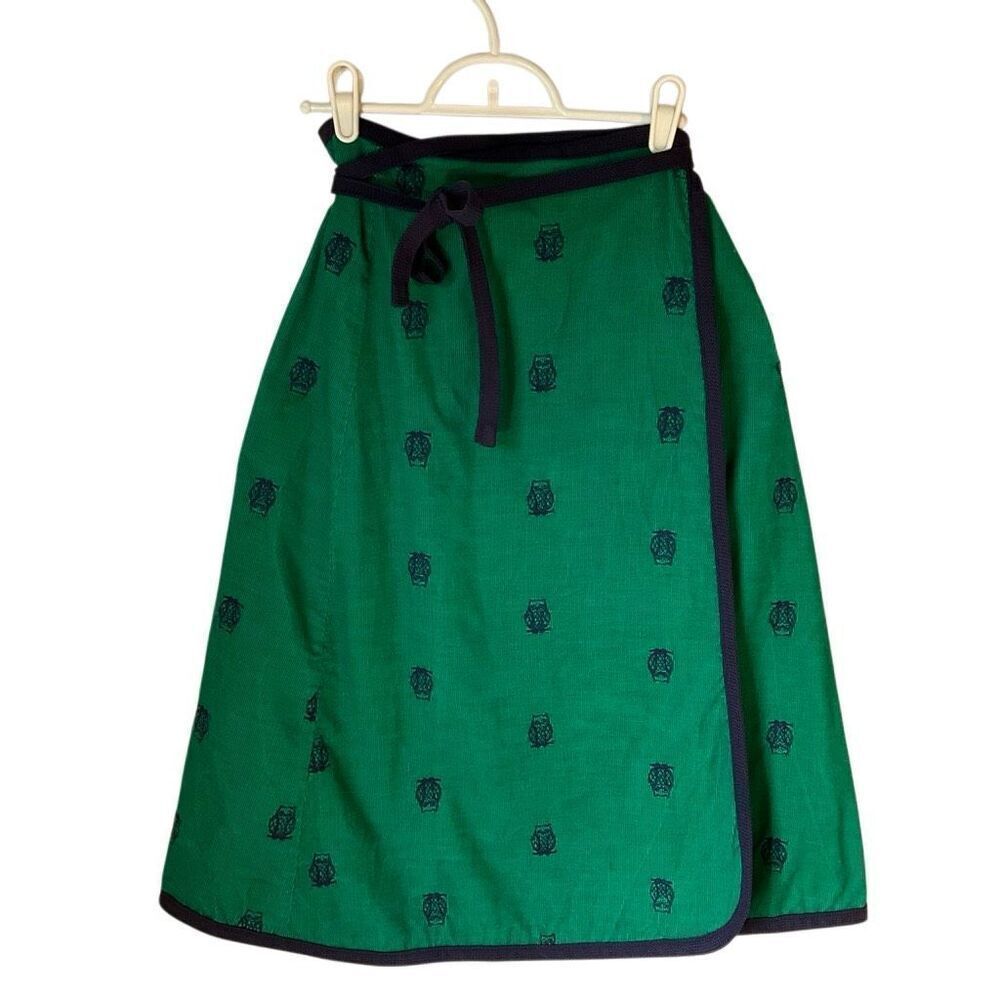 Vintage Mr Hank Corduroy Wraparound Owl Midiskirt. Green and Navy One Size - Picture 2 of 13